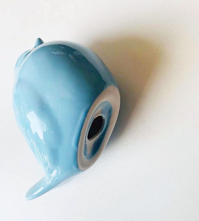 KiaoTime New Blue Glazed Ceramic Bird Figurine, Bird Statue, French Country Garden Cottage Bird Ornaments, Home Decor Accents Collectible Bird Figurine