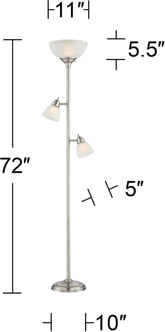360 Lighting Ellery Modern Tree Torchiere Floor Lamp Standing 3-Light 72" Tall Brushed Nickel Silver Frosted White Glass Shade Decor for Living Room Reading House Bedroom Office
