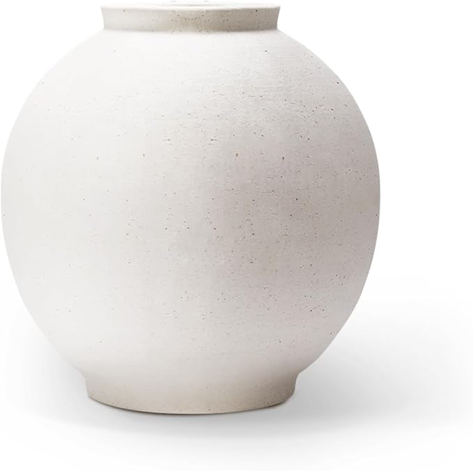 Sandstone Large White Ceramic Vase, 9.8-Inch Matte White Rounded Design for Easy Arranging, Farmhouse & Minimalist Home Decor for Living Room, Mantel, Dining Table, Entryway, Bathroom, Weddings