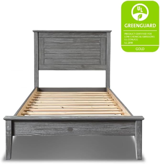 Grain Wood Furniture Greenport Solid Wood Platform Bed, Twin Size, Brushed Grey