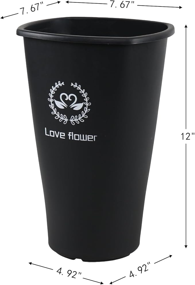 12 Inch Floral Plastic Bucket with Cut Out Handle, 4-Pack Tall Plastic Flower Buckets, Black