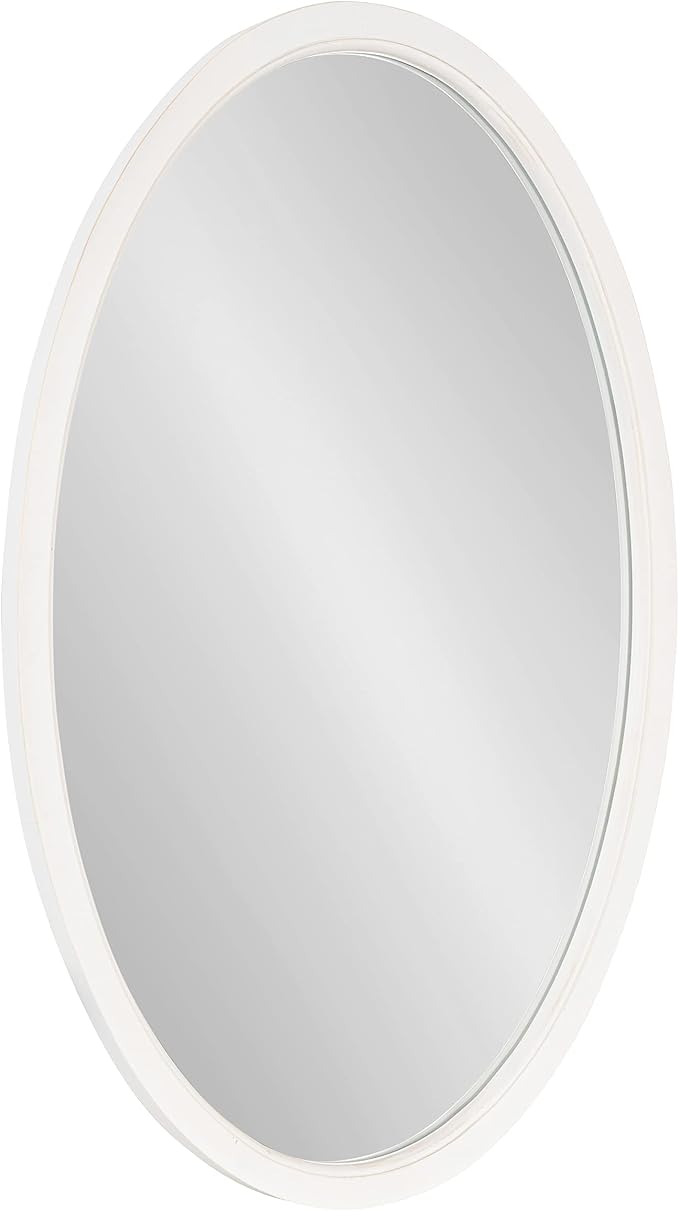 Kate and Laurel Hogan Farmhouse Oval Wall Mirror; 24 x 36; Rustic White; Sophisticated Coastal Mirror for Wall