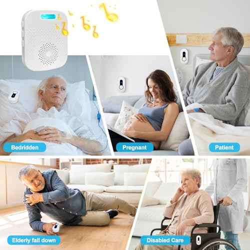 Caregiver Call Button Beeper Pager System Rechargeable & Portable Receiver with 500Ft Range Alert Button Call Bell for Elderly/Patient/Disabled at Home/Hospital/Clinic