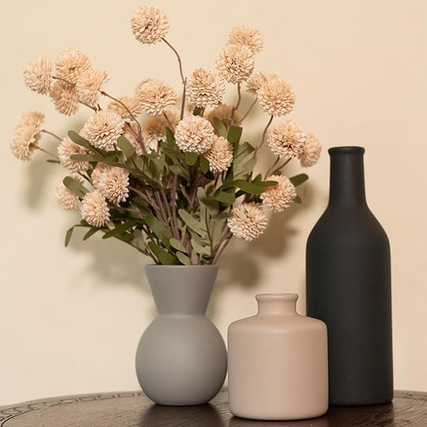 Ceramic Flower Vase Set of 3, Fake Flowers in Vase for Centerpieces with 8 Artificial Autumn Chrysanthemums Artificial Decorative Swags