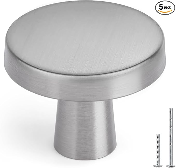 homdiy 5 Pack Brushed Nickel Cabinet Knobs Round Kitchen Handles Zinc Alloy Metal Hardware for Dresser Drawer Desk Cupboard