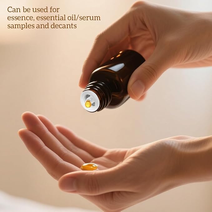 6Pcs Amber Glass Essential Oil Bottles with Orifice Reducer and Black Cap Empty Cosmetic Perfume Aromatherapy Storage Container Vial Pots Portable Refillable size 20ml/0.67oz