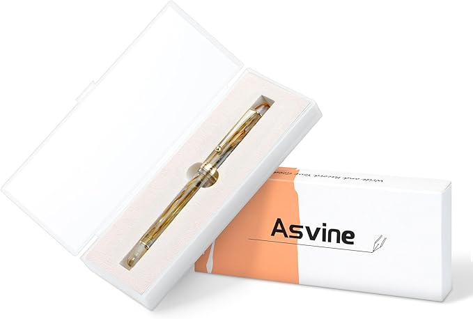 Asvine V126 Vacuum Filling Fountain Pen, Brown Swirl Acrylic Stub Nib 1.1mm Calligraphy Art Drawing with Case Set