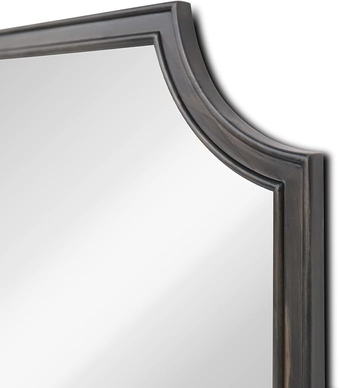 WallBeyond 24" x 36" Full Scalloped Corners Arch Rectangle Wall Mirror with Wood Frame for Entryway, Living Room or Bedroom Home Decor - Light Woodgrain [24" x 36" Black]