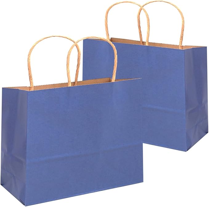 qiqee 13"x4.5"x10" Large Gift Bag with Handles Bulk 32PCS Gift Paper Bags Deep Blue Bags Multiple Uses (Wide Large)