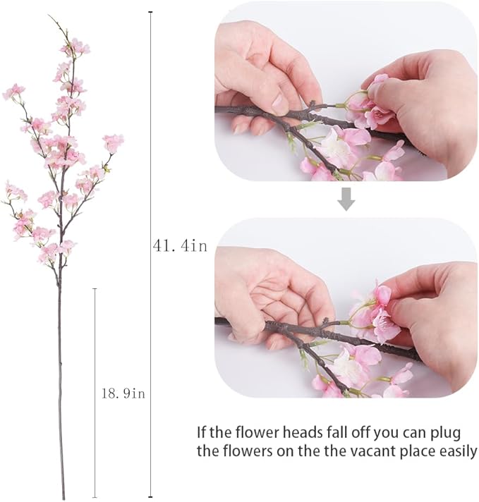 LESING 4pcs Artificial Cherry Blossom Stems,41.4" Realistic Fake Silk Long Stems Artificial Flower Branches for Floor Table Home Wedding Decoration (Pink-1)
