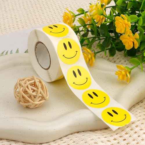 Smiley Face Stickers, 500PCS Happy Face Stickers, 1 Inch Yellow Happy Faces Decal Sticker for Kids, Self-Adhesive Incentive Reward Sticker Behavior Chart Decal for Students Teachers Classroom Supplies