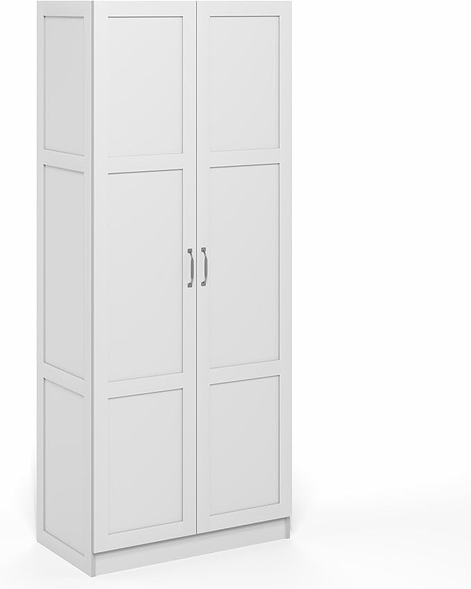 Furinno Robin Storage Cabinet, 4-Tier Pantry Cabinet with Adjustable Shelves, 30W with 2 Shaker-Doors, Kitchen Cabinet, Organization and Storage, for Pantry, Living Room, Home Office, White
