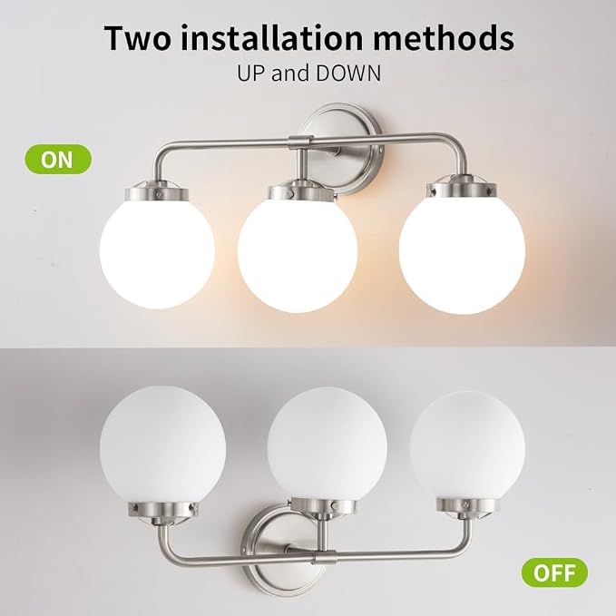 Bathroom Light Fixtures Over Mirror, 22.4'' Brushed Nickel Modern Vanity Lights with Milk White Glass Globe Shades 3-Light Farmhouse Wall Sconce Lighting