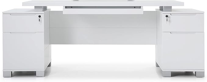 Zuri Furniture 79" Modern Ford Executive Desk with Filing Cabinets - White