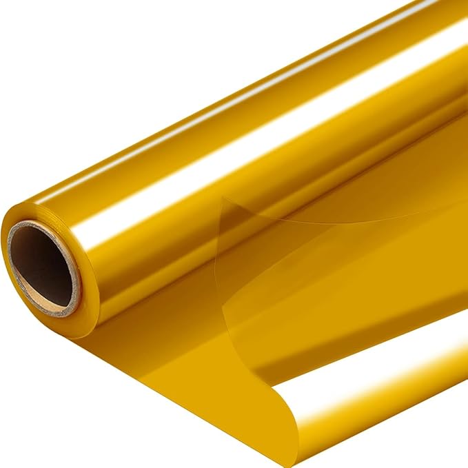 PerkHomy Colored Cellophane Wrap Roll 16" x 100' 3 Mil Thick Cellophane For Gift Basket Treats Goodie Wrapping Craft Flower Bouquet Plastic (Gold, 100ft (16in Width))