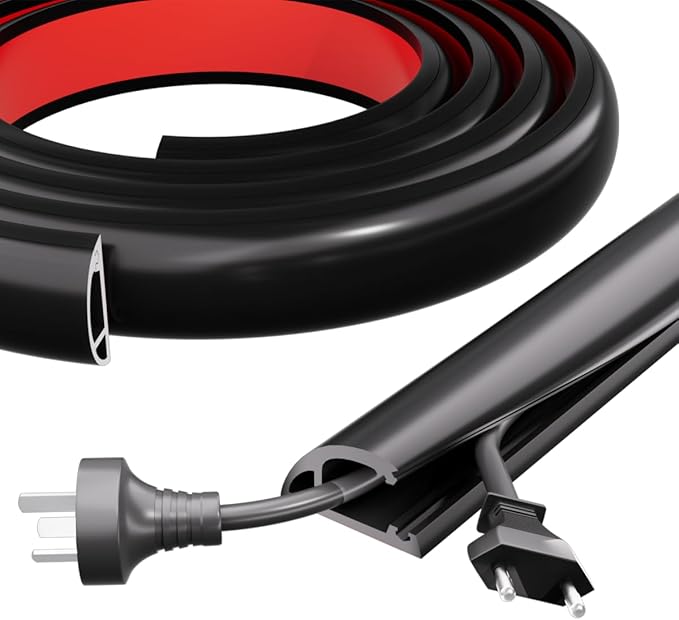 Kneelisa 6FT Side-Open Extension Cord Covers for Wires on Floor,Silicone Power Cable Protector Cord Hider Management Strip,Hide Electric Wire on Carpet,Chord Runner Protective Safety Wiremold,Black