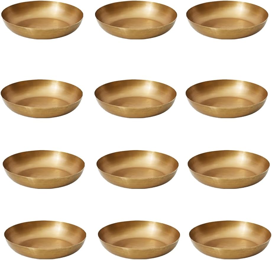 Serene Spaces Living Smooth Gold Round Decorative Iron Bowl, Large Table Centerpiece, Golden Container for Floral Arrangement, Fruits, Candies, Accessories, Measures 10" Diameter & 2" Tall, Set of 12