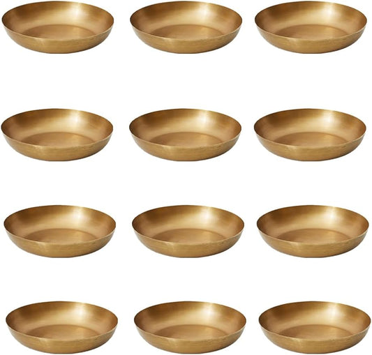 Serene Spaces Living Smooth Gold Round Decorative Iron Bowl, Large Table Centerpiece, Golden Container for Floral Arrangement, Fruits, Candies, Accessories, Measures 10" Diameter & 2" Tall, Set of 12