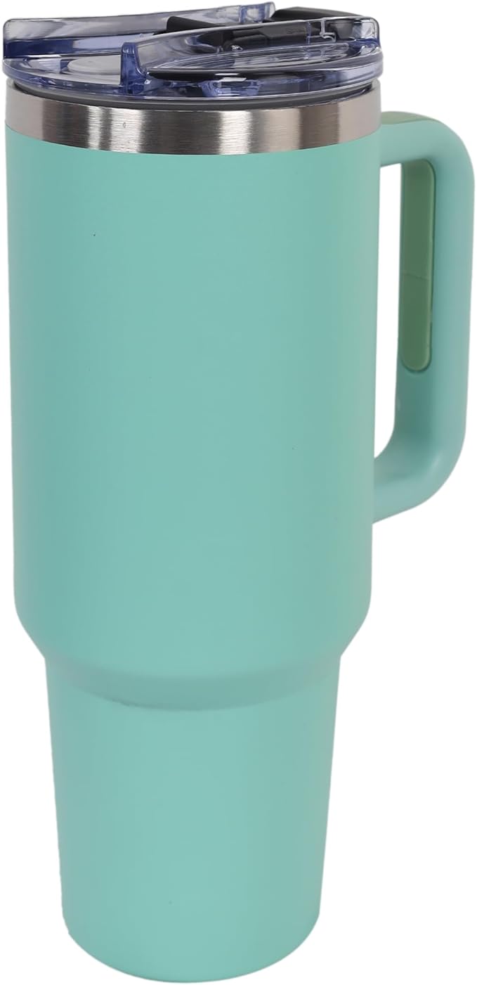 40oz Insulated Tumbler with Handle, Leakproof Straw Lid & Carry Handle - Double Wall Vacuum Insulation Keeps Ice 24 Hours, BPA Free Stainless Steel Water Bottle (Pale Turquise)