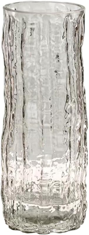 Clear Glass Vase Cylinder 7" Ribbed Thickened Flower Vase Crystal Vase for Modern Centerpieces Home Decor Living Room Bedroom Dining Table Office Wedding Decoration Gift (Clear)
