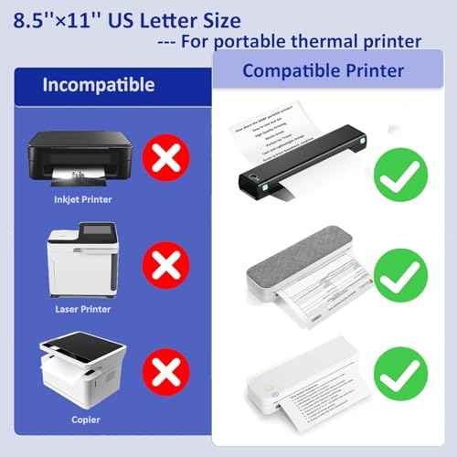 100 Sheets US Letter Size Thermal Paper, 8.5 x 11 Inch Thermal Printer Paper for M08F/A40 Thermal Portable Printer, Continual Feeding Folded Printing Paper