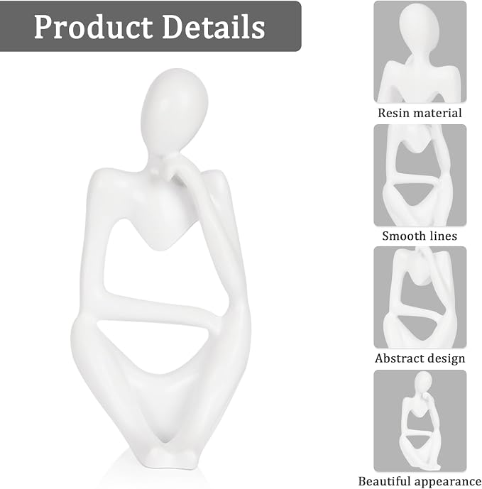 Sandstone Resin Thinker Style Abstract Sculpture Statue Collectible Figurines Home Office Bookshelf Desktop Decor (Small White, Right)
