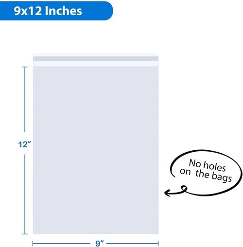 PigPotParty Clear Plastic T-Shirt Bags - Self-Sealing 9"x12" Cellophane Bags | 100 Pack for Gift & Clothing Packaging