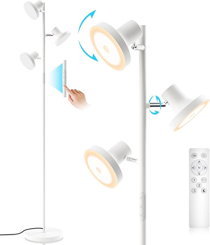 SIBRILLE 36W LED Tree Floor Lamp, Modern Dimmable Standing Lamp with Remote & Touch Control, 4 Color Temperatures, 3 Rotatable LED Light Floor Lamps for Living Room, Bedroom, Office