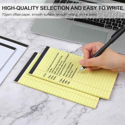 Utron 6 PCS Small Legal Pads 5x8 Yellow and White, Narrow Ruled Small Note Pads, Micro Perforated Writing Pad, College Ruled Legal Notepads 5x8 for Study, Office, To-Do Lists(30 Sheets/Small Notepad)