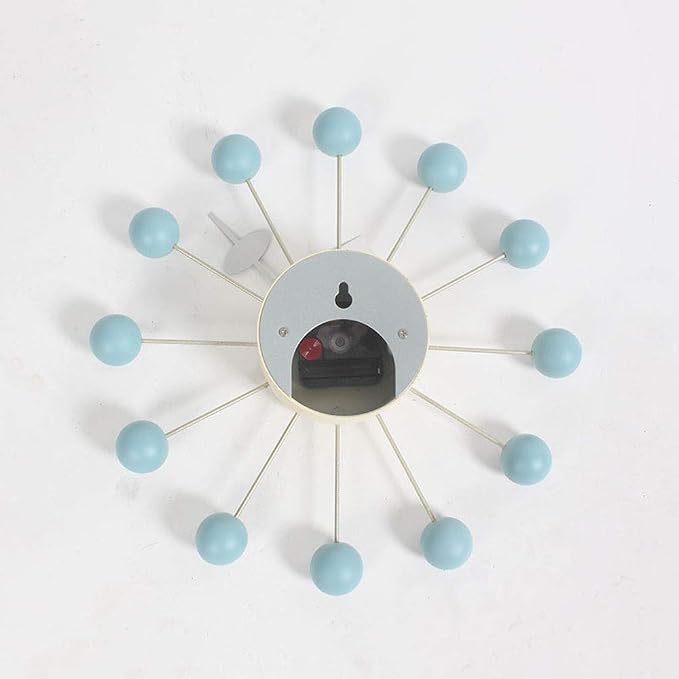 SHISEDECO Mid Century Retro Design Painted Solid Wood Non Ticking Decorative Modern Silent Wall Clocks for Home, Kitchen, Living Room, Office etc. (Ball Clock in Blue)