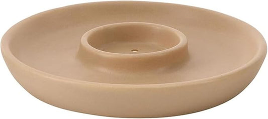 47th & Main Votive and Incense Candle Holders for Candlesticks, Ceramic Modern Decorative Candle Holder for Dining Table Centerpiece, 5" Diameter x .75" Tall, Tan