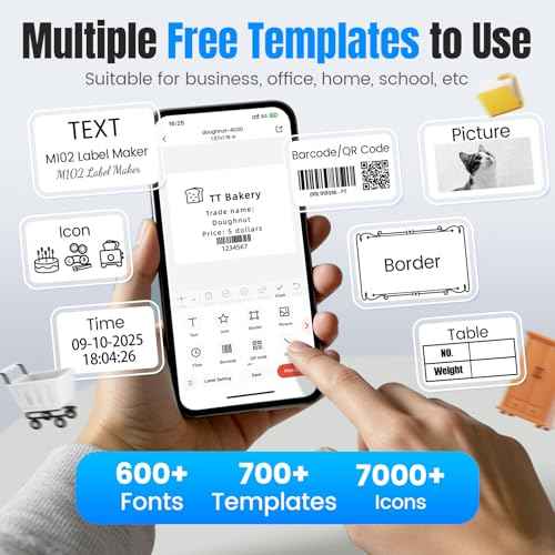 M102 Label Makers - Barcode Label Printer Label Maker with 7000+ Icons 700+ Templates for Small Business, Address, Ingrediant, Logo, Clothing, Mailing for Phones & PC, Black