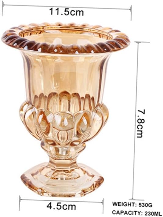 STOBAZA Vintage Glass Decorative Vase with Flanging Embossed Design Amber Wine Glass Shape for Home and Office Decor Elegant Floral Ornament for Living and Dining Table Accents