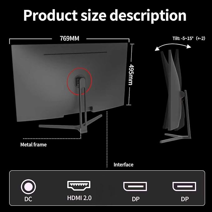 ZZA 32” Monitor 4K, UHD 3840x2160 IPS Screen,3000R, 60Hz Computer Moniter, Supports AMD Freesync 99% sRGB,Monitor 32 Inch Wall Mountable Installs (HDMI/DP)