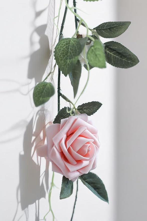 Blush Pink Artificial Roses 25pcs, Real Looking Fake Flowers with Stems for DIY Wedding Centerpieces, Bridal Shower, Party, Valentine's Day Gift, Home Decor
