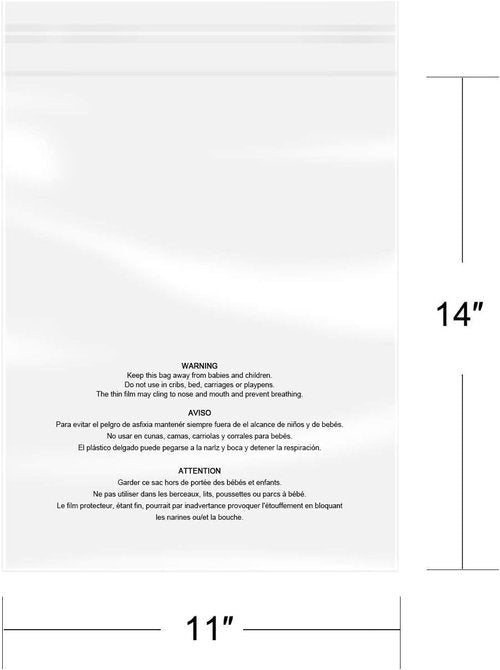 iMailer Clear Poly Bags - 200 Pcs Self-Seal 11" x 14" with Suffocation Warning | 1.6 Mil Thickness for Shipping & Packaging