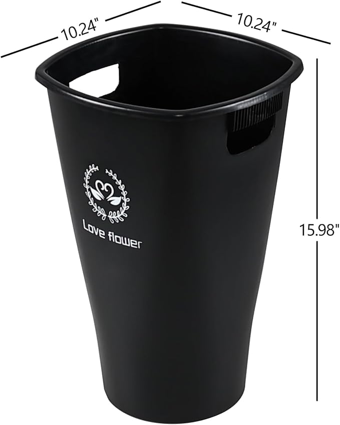 16 Inch Plastic Flower Buckets with Cutout Handles, 4 Pack Tall Cut Flower Buckets Vase for Home Wedding, Black