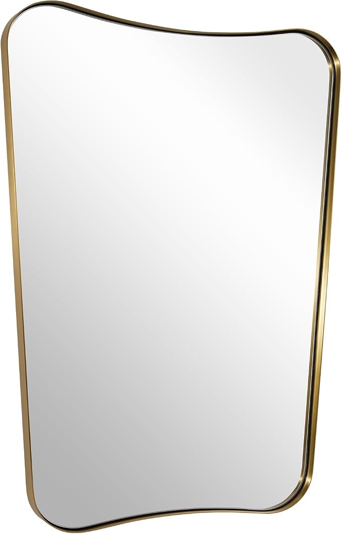 ANDY STAR Gold Vanity Mirror, 22x30 Inch Brushed Gold Bathroom Mirror, Antique Brass Asymmetrical Mirror in Rust-Proof Stainless Steel Metal Frame, Unique Butterfly Shape, Ideal for Home Remodel