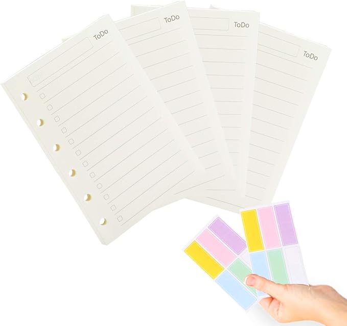 A7 Planner Refill,4 Pcs per Set, Todo List Paper, with Label Stickers Gift,Mini Binder Refills,6 hole/100gsm Thick Paper/4.84 x 3.23'', Harphia