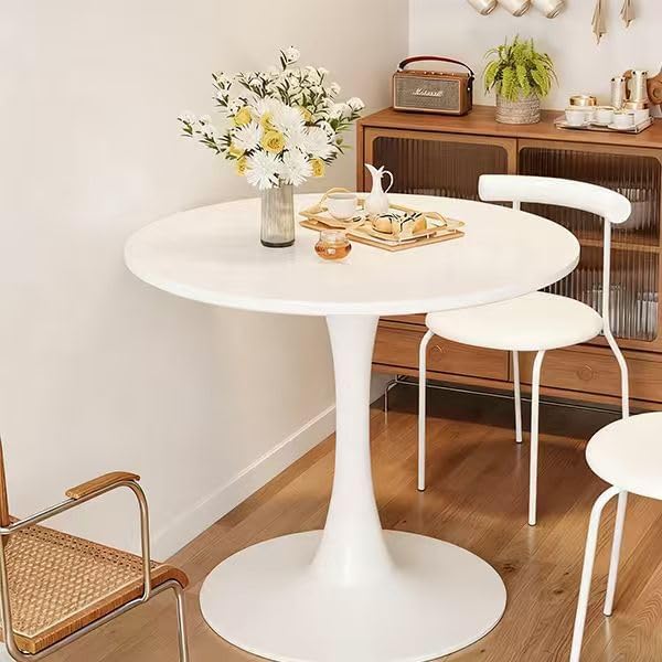 Round White Dining Table Modern Kitchen Table with Pedestal Base in Tulip Design, Mid-Century Leisure Table for 2 to 4 Person，for Kitchen, LivingRoom, Office, Cafe (23.6 x 23.6 x 28.7 inches)