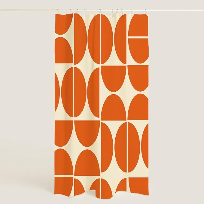 Modern Abstract Geometric Shower Curtain Sets,Orange Mid Century Art Bath Curtain for Bathroom,Waterproof Fabric Polyester Curtain with 12 Hooks, 60 x 72 Inches