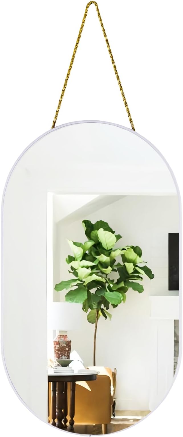 Oval Mirror, Oval Wall Mirror with Lanyard, High Definition Bathroom Mirror for Bathroom, Hallway, Living Room (White, 9.2x15.9inch)