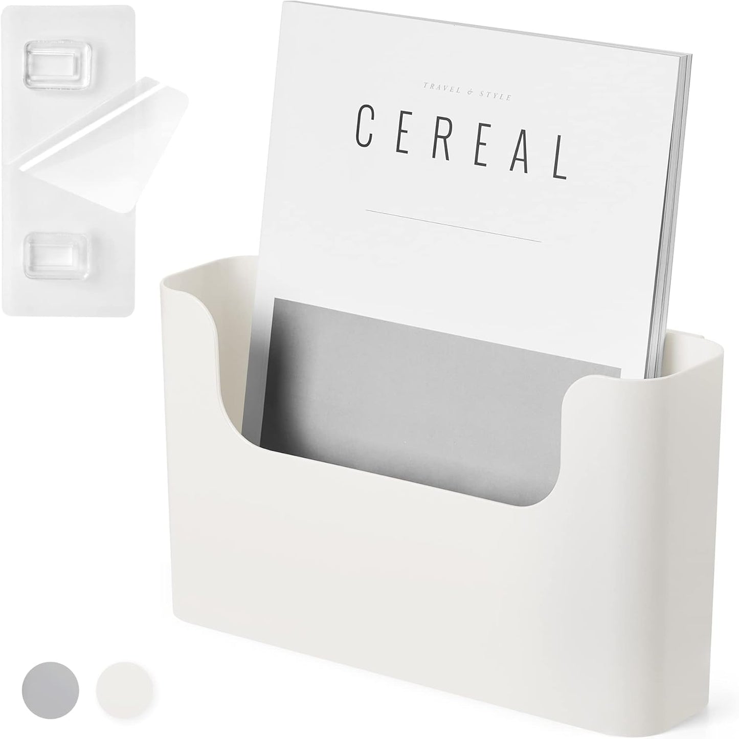 YOHOM Wall-Mounted File Holder - No Drilling Adhesive Organizer for Mails & Magazines | White, Single Pocket