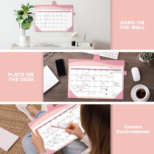Ospelelf Leather Desk Calendar 2025-2026 Large 12"x17" Monthly Planner Pad with Protective Cover 18 Months July 2025 to Dec 2026 Pink