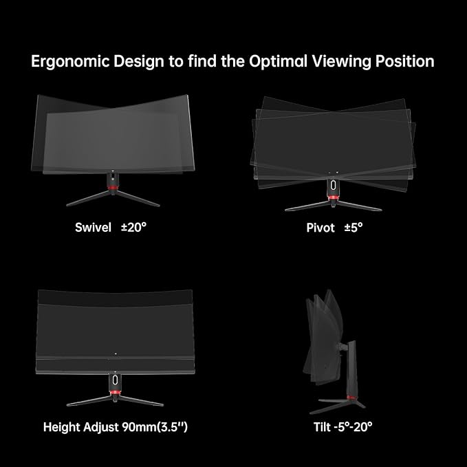 KTC 34'' Curved Ultrawide Gaming Monitor, 21:9, 3440x1440p 165Hz 1ms, 1500R Curved Monitor, Freesync G-sync, Picture by Picture,PIP, Height/Tilt/Swivel/Pivot