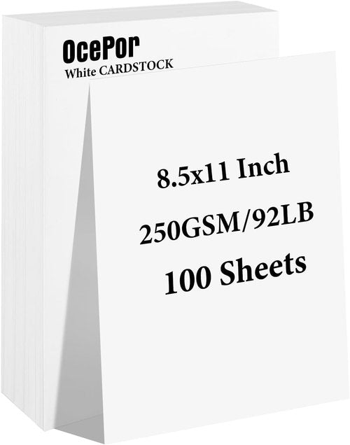 OcePor White Cardstock - 100 Sheets of Thick 92lb/250gsm Paper for Printing, Crafts & Business Cards | 8.5” x 11”
