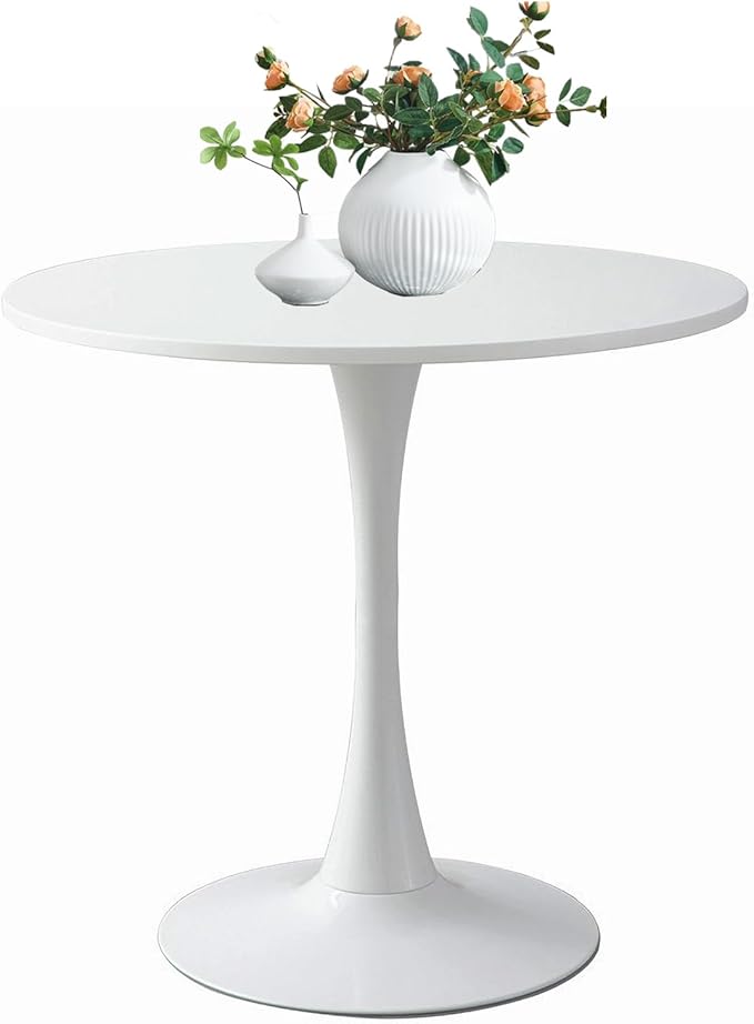 24" Tulip Table for 1-2 Persons Modern Round Dining Room Table, Mid-Century Modern White Small Kitchen Table with MDF Wooden Top, Leisure Coffee Table for Living Room, Dining Room, Office