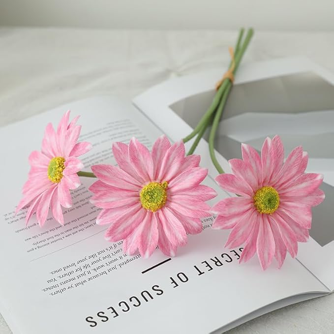 IPOPU 15pcs Daisies Artificial Flowers Faux Pink Daisies Flowers 12" Fake Wildflowers Flower Silk Flowers for Floral Arrangements Wedding Home Garden Decor (Pink)