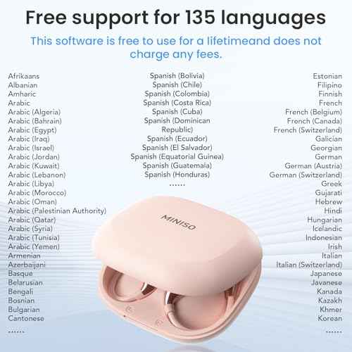 MINISO X33 AI Translation Earbuds Real Time OWS Wireless Bluetooth Earphones 135 Language Translator Earbuds Open Ear translating Headphones fit iOS & Android for Travel Business Learning Pink