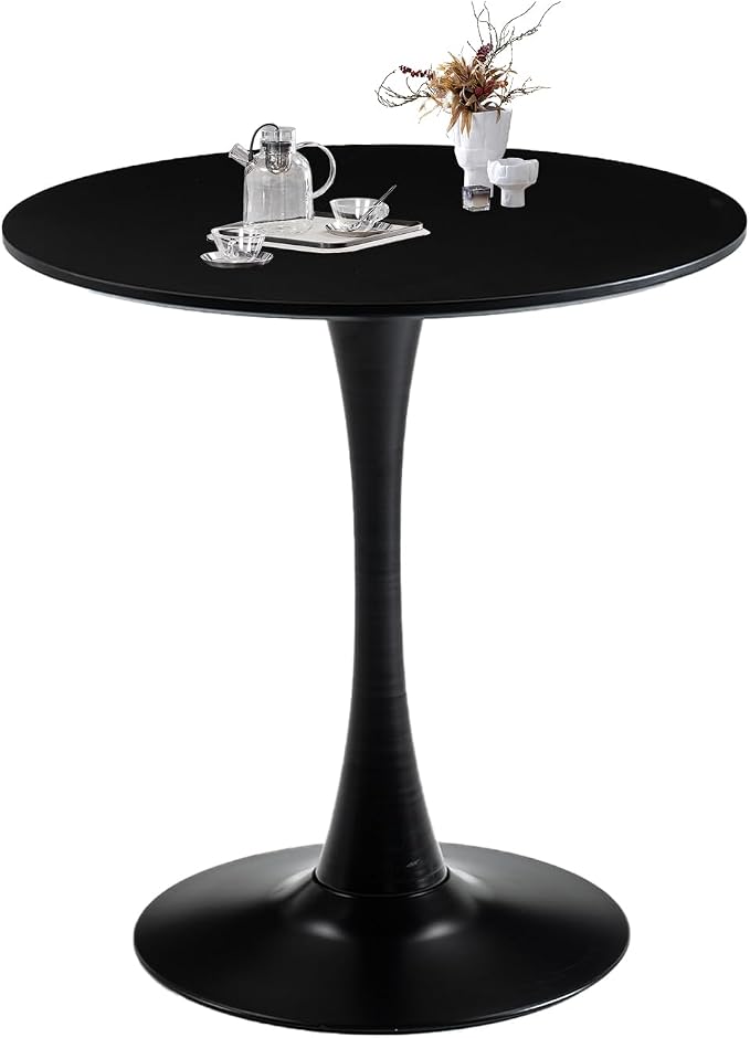 Round Dining Table, 27.6" Tulip Kitchen Round Dining Table for 1-2 People with Metal Pedestal Base and MDF Tables Top, Mid-Century Tables for Home, Dining Room, Cafe, Black